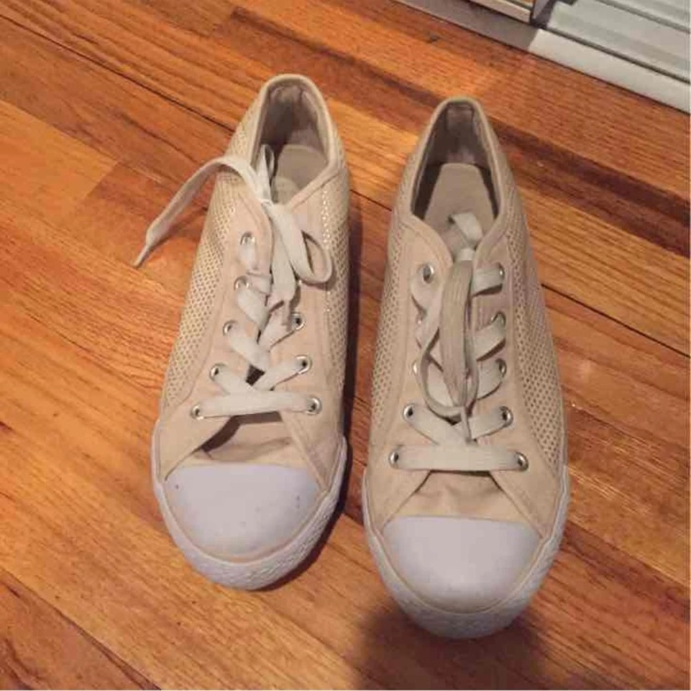 Tan sneakers with laces